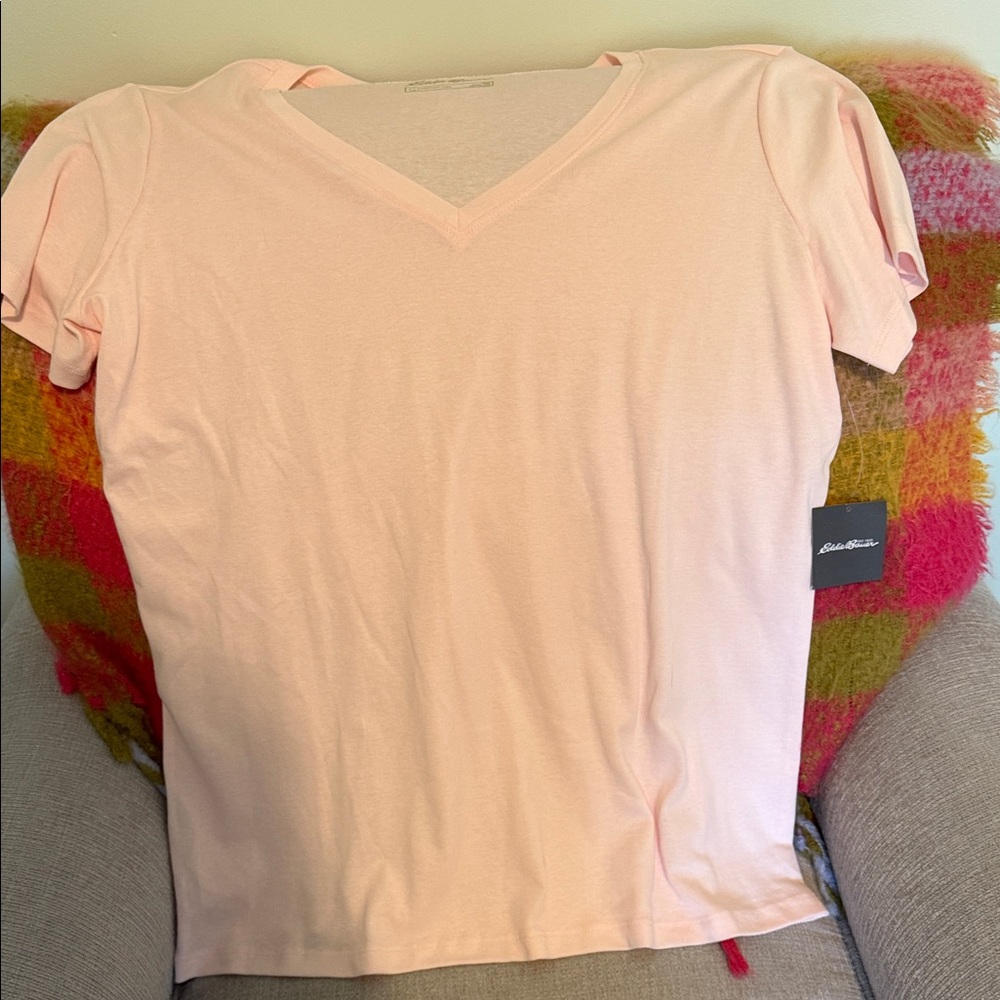 NWT Eddie Bauer Pale Pink V-Neck Short Sleeve Tee